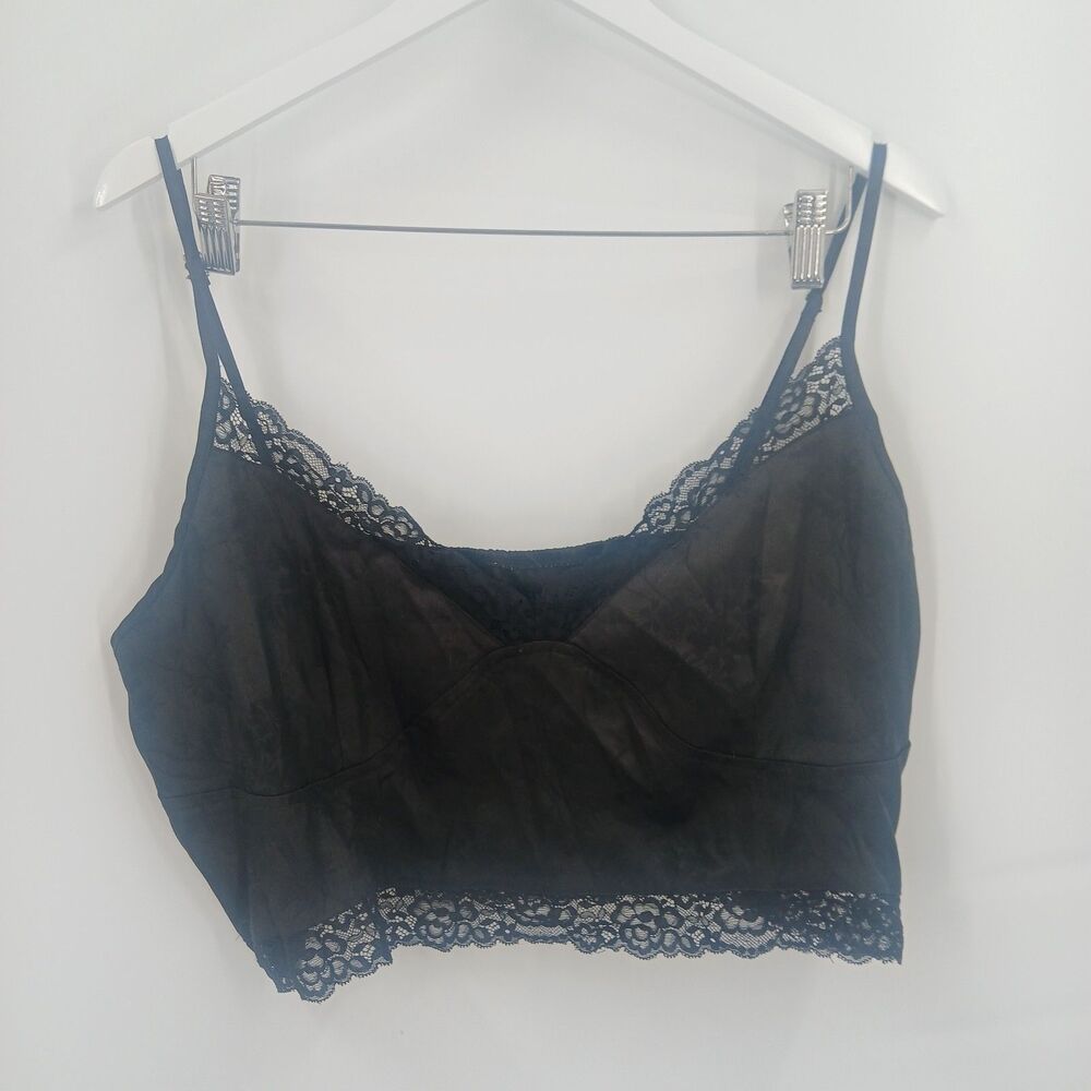 womens shein Plus Size 3XL Black Lace Trim Cami Top Sleeveless